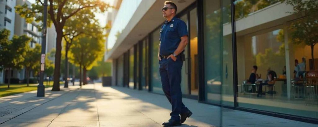 a security officer guarding a business premises