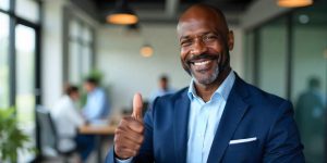 an employer smiling after successfully streamlining the BS7858 vetting process