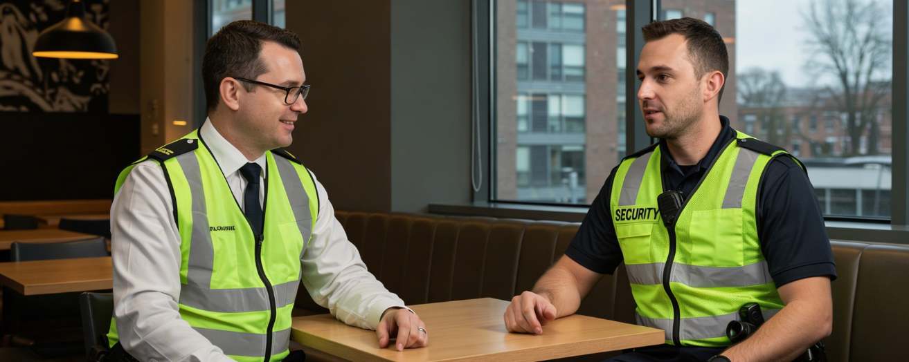 a security manager listening to his employee's concerns